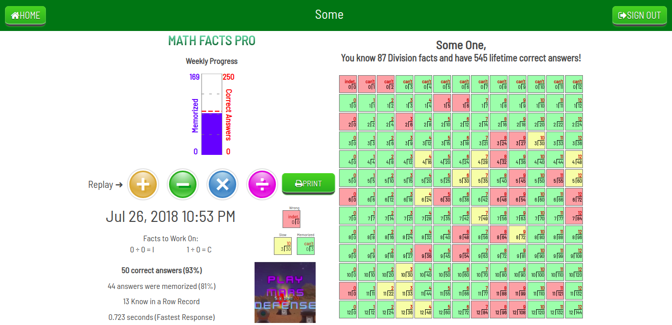Division Game Results Page